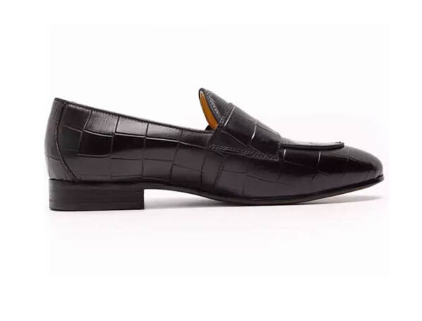 Wolven Handmade Men's Croco Black Real Calf Leather Slip-on Monk Loafers with Rubber Sole - Image 5