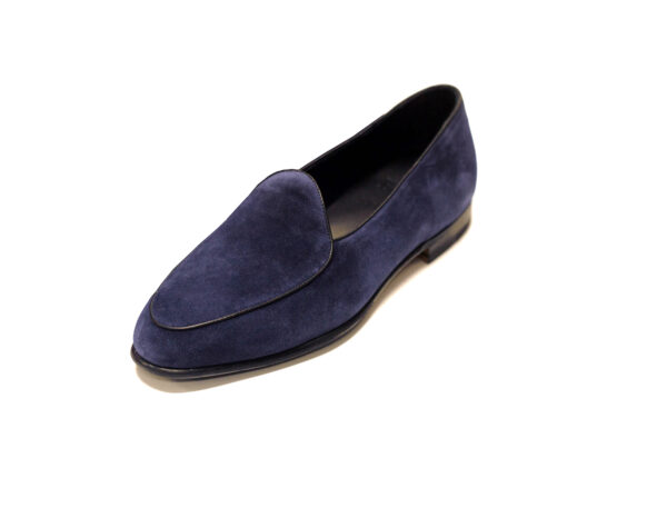 Wolven Handmade Men's Gony Navy Real Suede Leather Slip-on Smart Loafers with Black Rubber Sole