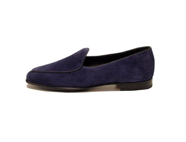 Wolven Handmade Men's Gony Navy Real Suede Leather Slip-on Smart Loafers with Black Rubber Sole - Image 3