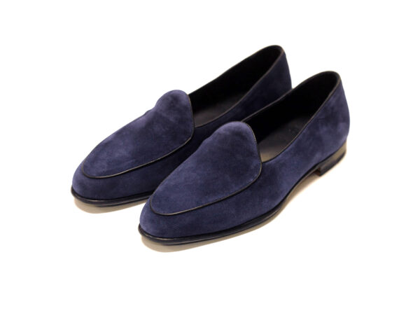 Wolven Handmade Men's Gony Navy Real Suede Leather Slip-on Smart Loafers with Black Rubber Sole - Image 2