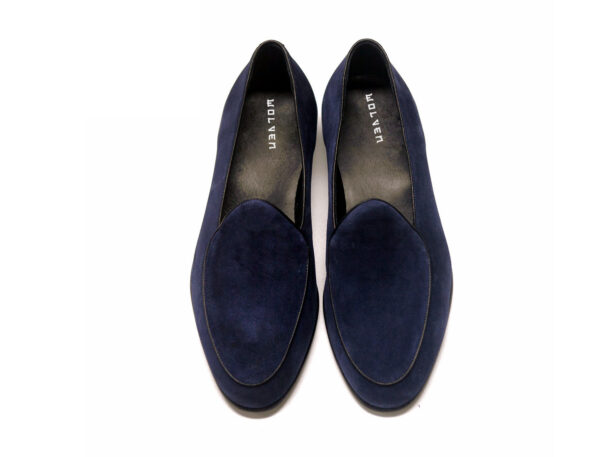 Wolven Handmade Men's Gony Navy Real Suede Leather Slip-on Smart Loafers with Black Rubber Sole - Image 4