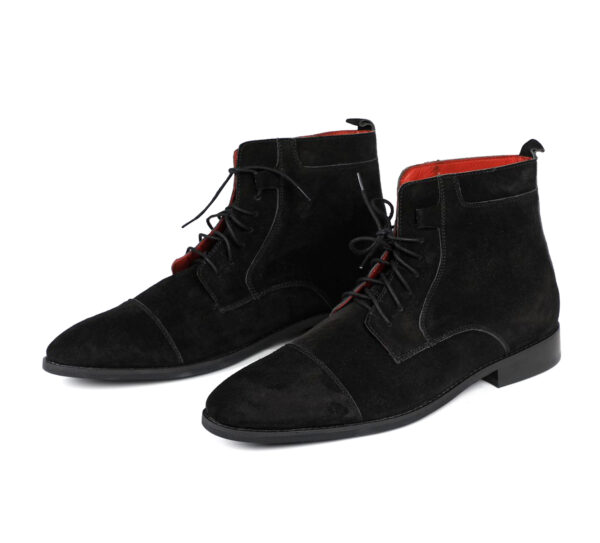 Wolven Handcrafted Men's Borfo Black Suede Lace-up Boots with Black Rubber Sole - Image 2