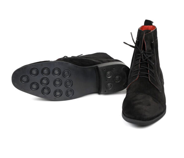 Wolven Handcrafted Men's Borfo Black Suede Lace-up Boots with Black Rubber Sole - Image 3