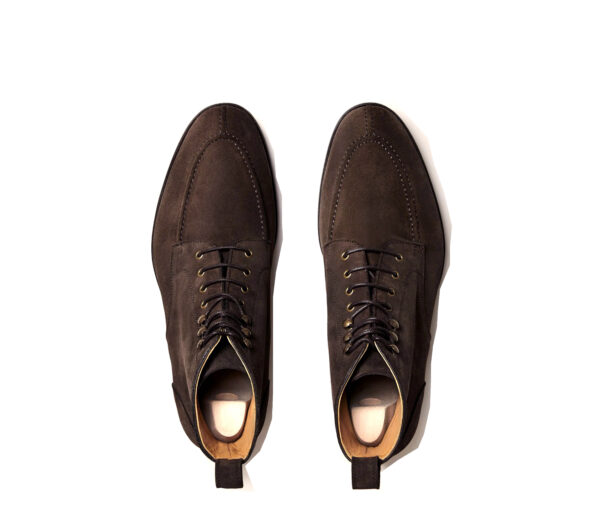 Wolven Handcrafted Men's Romeo Brown Suede Leather Derby Lace-up Boot with rubber sole - Image 4