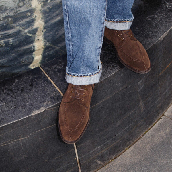 Wolven Handcrafted Men's Romeo Brown Suede Leather Derby Lace-up Boot with rubber sole - Image 5
