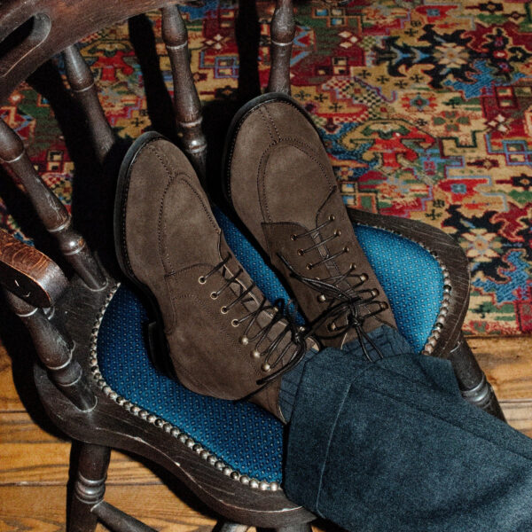 Wolven Handcrafted Men's Romeo Brown Suede Leather Derby Lace-up Boot with rubber sole - Image 7