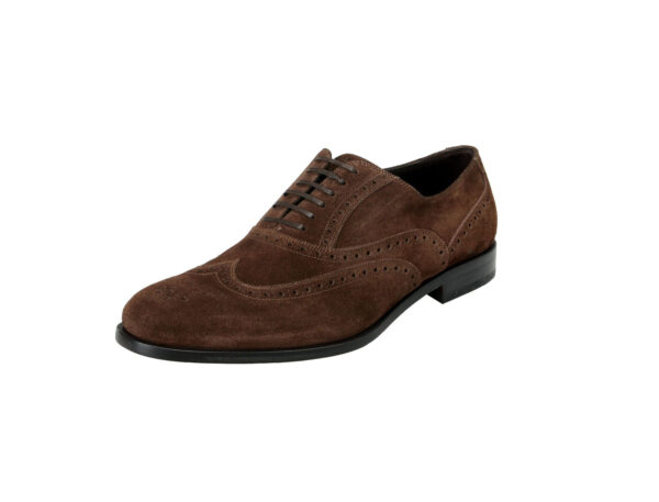 Wolven Handmad Men's Tins Brown Suede Leather Brouge Lace-up with Black Rubber Sole