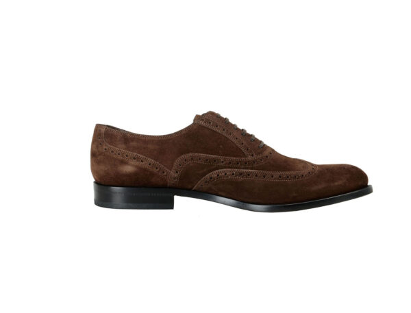 Wolven Handmad Men's Tins Brown Suede Leather Brouge Lace-up with Black Rubber Sole - Image 3