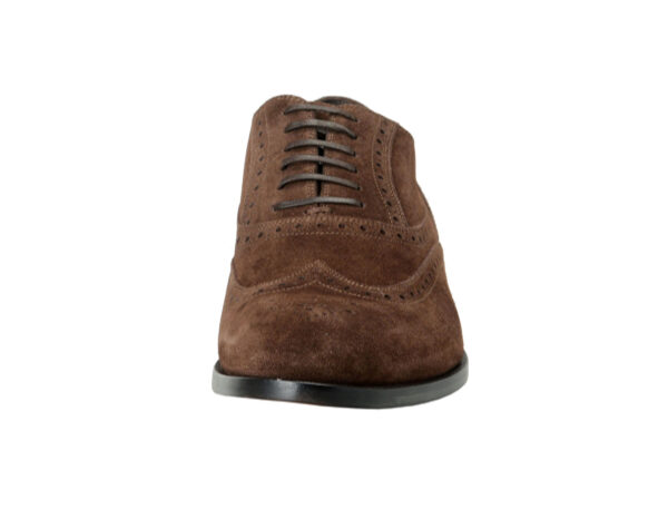 Wolven Handmad Men's Tins Brown Suede Leather Brouge Lace-up with Black Rubber Sole - Image 4