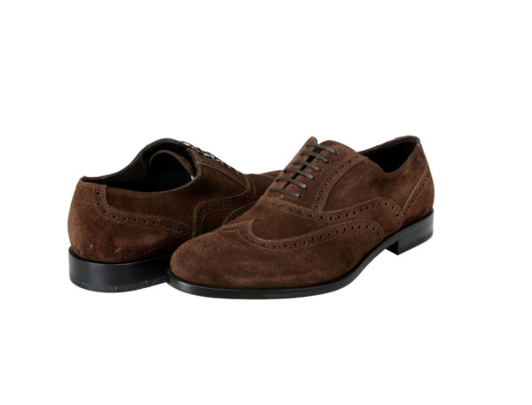 Wolven Handmad Men's Tins Brown Suede Leather Brouge Lace-up with Black Rubber Sole - Image 2