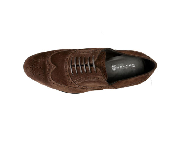Wolven Handmad Men's Tins Brown Suede Leather Brouge Lace-up with Black Rubber Sole - Image 5