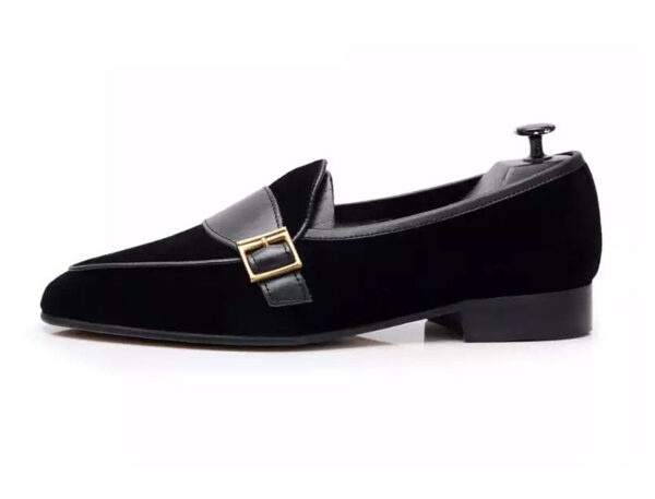 Wolven Handmade Men's Herrin Black Real Suede Leather Slip-on Monk Loafers with Rubber Sole - Image 2