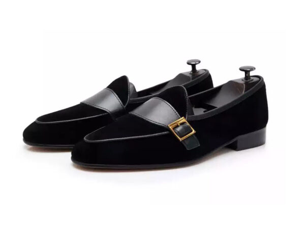Wolven Handmade Men's Herrin Black Real Suede Leather Slip-on Monk Loafers with Rubber Sole - Image 3