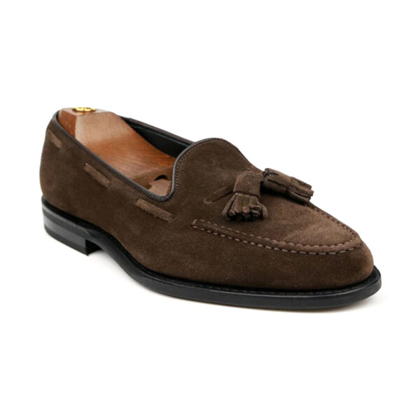 Wolven Handcrafted Men's Polo Duca Brown Suede Leather Tassel Loafers with Rubber Sole