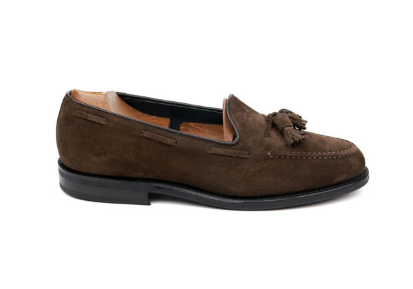 Wolven Handcrafted Men's Polo Duca Brown Suede Leather Tassel Loafers with Rubber Sole - Image 2