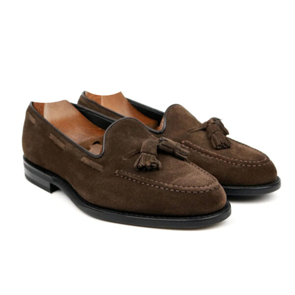 Wolven Handcrafted Men's Polo Duca Brown Suede Leather Tassel Loafers with Rubber Sole - Image 5