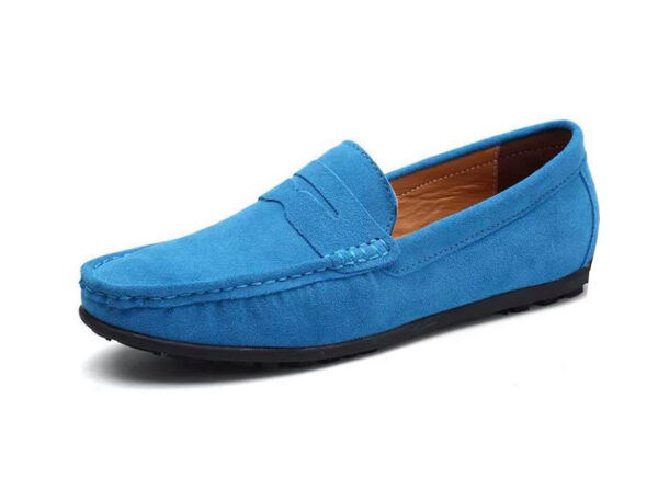 Wolven Handmade Tisa Men's Sky Blue Real Suede Leather Slip-on Smart Loafers with Black TPR Sole