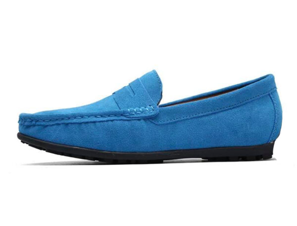 Wolven Handmade Tisa Men's Sky Blue Real Suede Leather Slip-on Smart Loafers with Black TPR Sole - Image 2