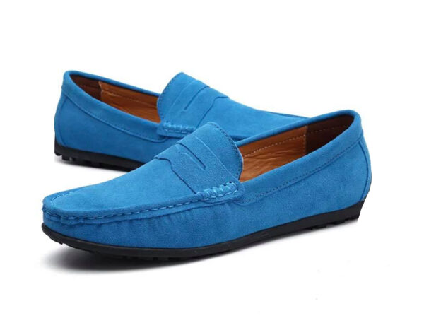 Wolven Handmade Tisa Men's Sky Blue Real Suede Leather Slip-on Smart Loafers with Black TPR Sole - Image 3
