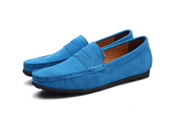 Wolven Handmade Tisa Men's Sky Blue Real Suede Leather Slip-on Smart Loafers with Black TPR Sole - Image 4