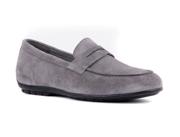 Wolven Handmade Joe Men's Grey Real Suede Leather Slip-on Smart Loafers with Black TPR Sole