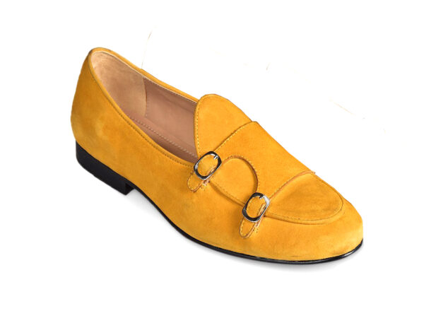 Wolven Handmade Men's Engo Yellow Real Suede Leather Slip-on Smart Loafers with Rubber Sole