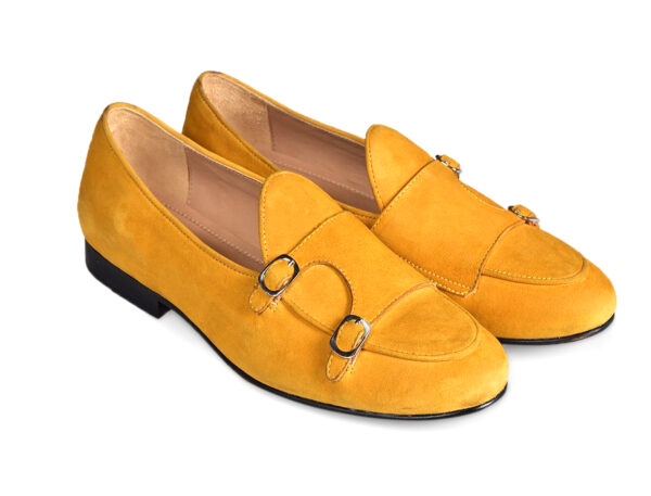 Wolven Handmade Men's Engo Yellow Real Suede Leather Slip-on Smart Loafers with Rubber Sole - Image 3