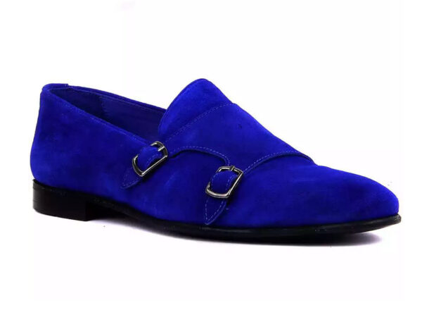 Wolven Handmade Men's Royal Blue Monk Real Suede Leather Slip-on Smart Loafers with Rubber Sole (Copy) (Copy)
