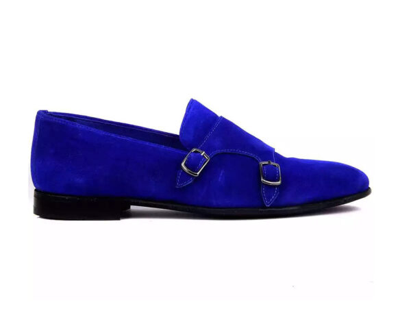 Wolven Handmade Men's Royal Blue Monk Real Suede Leather Slip-on Smart Loafers with Rubber Sole (Copy) (Copy) - Image 2