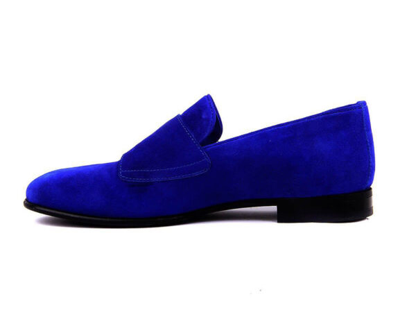 Wolven Handmade Men's Royal Blue Monk Real Suede Leather Slip-on Smart Loafers with Rubber Sole (Copy) (Copy) - Image 3