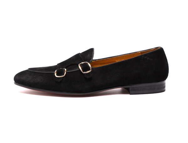 Wolven Handmade Men's Black Real Suede Leather Slip-on Monk Loafers with Rubber Sole - Image 2