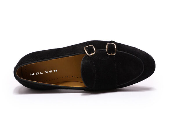 Wolven Handmade Men's Black Real Suede Leather Slip-on Monk Loafers with Rubber Sole - Image 3