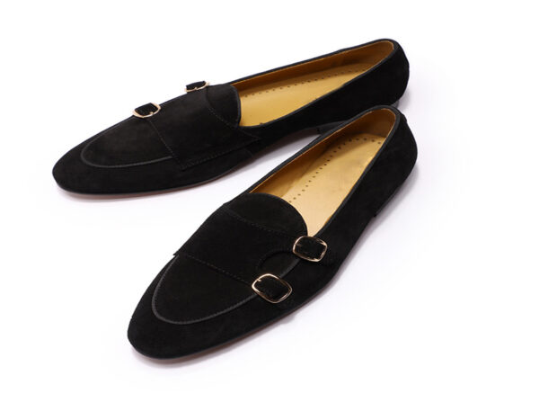 Wolven Handmade Men's Black Real Suede Leather Slip-on Monk Loafers with Rubber Sole - Image 4