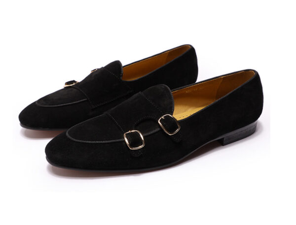 Wolven Handmade Men's Black Real Suede Leather Slip-on Monk Loafers with Rubber Sole - Image 5