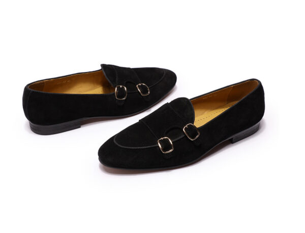 Wolven Handmade Men's Black Real Suede Leather Slip-on Monk Loafers with Rubber Sole - Image 6