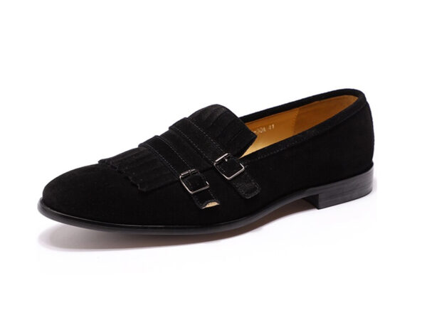 Wolven Handmade Men's Yale Black Real Suede Leather Slip-on Monk Loafers with Rubber Sole