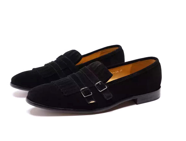 Wolven Handmade Men's Yale Black Real Suede Leather Slip-on Monk Loafers with Rubber Sole - Image 2