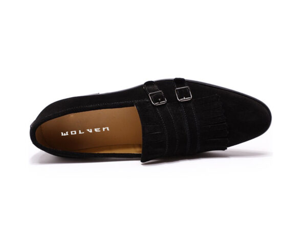 Wolven Handmade Men's Yale Black Real Suede Leather Slip-on Monk Loafers with Rubber Sole - Image 3