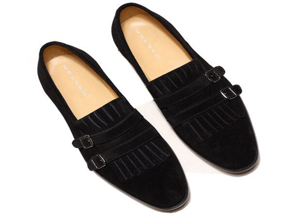 Wolven Handmade Men's Yale Black Real Suede Leather Slip-on Monk Loafers with Rubber Sole - Image 4