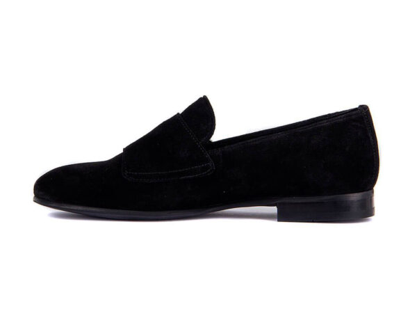 Wolven Handmade Men's Batwing Black Real Suede Leather Slip-on Monk Loafers with Rubber Sole - Image 3