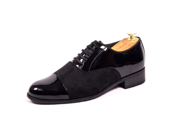 Wolven Handmade Men's Black Real Calf Patent Leather Lace-up with Rubber Sole