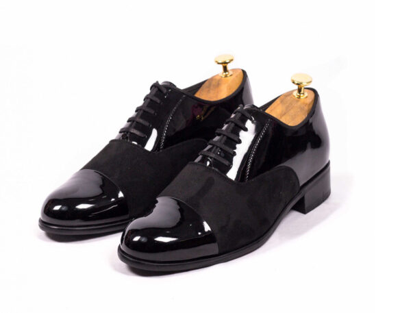 Wolven Handmade Men's Black Real Calf Patent Leather Lace-up with Rubber Sole - Image 2