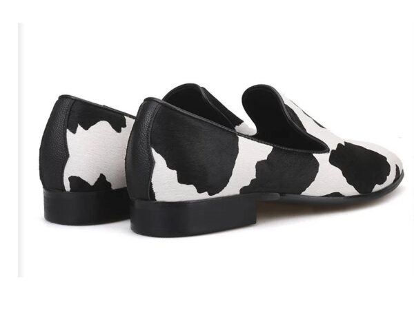Wolven Handmade Men's Black & White Real Calf Printed Leather Smart Loafers with Rubber Sole - Image 4
