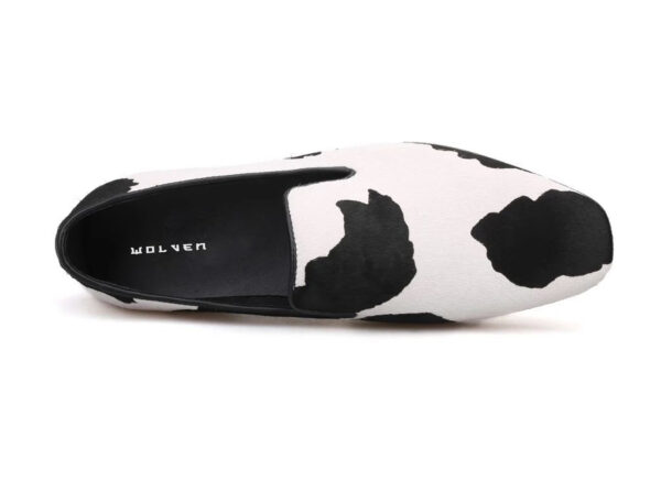 Wolven Handmade Men's Black & White Real Calf Printed Leather Smart Loafers with Rubber Sole - Image 5