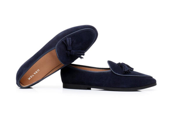 Wolven Handmade Men's Blue Real Calf Suede Leather Tassel Smart Loafers with Rubber Sole - Image 4