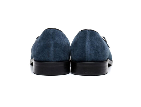 Wolven Handmade Men's Blue Real Calf Suede Leather Tassel Smart Loafers with Rubber Sole - Image 5