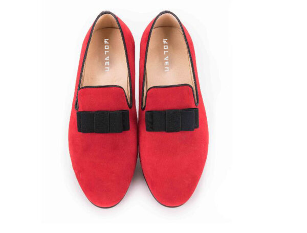 Wolven Handmade Men's Red Real Calf Suede Leather Tia Smart Loafers with Rubber Sole - Image 4