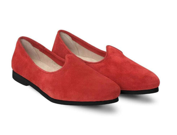 Wolven Handmade Men's Story Red Suede Leather Jutti with Black Rubber Sole - Image 2