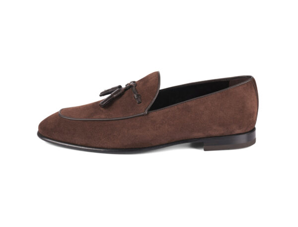 Wolven Handmade Men's Vins Brown Real Suede Leather Slip-on Smart Loafers with Black Sheet Sole - Image 2