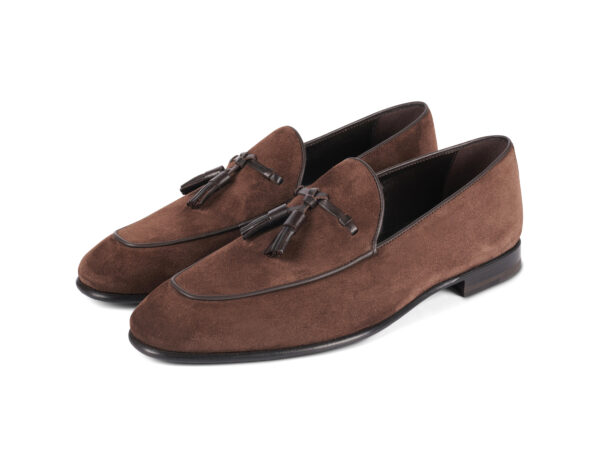 Wolven Handmade Men's Vins Brown Real Suede Leather Slip-on Smart Loafers with Black Sheet Sole - Image 3